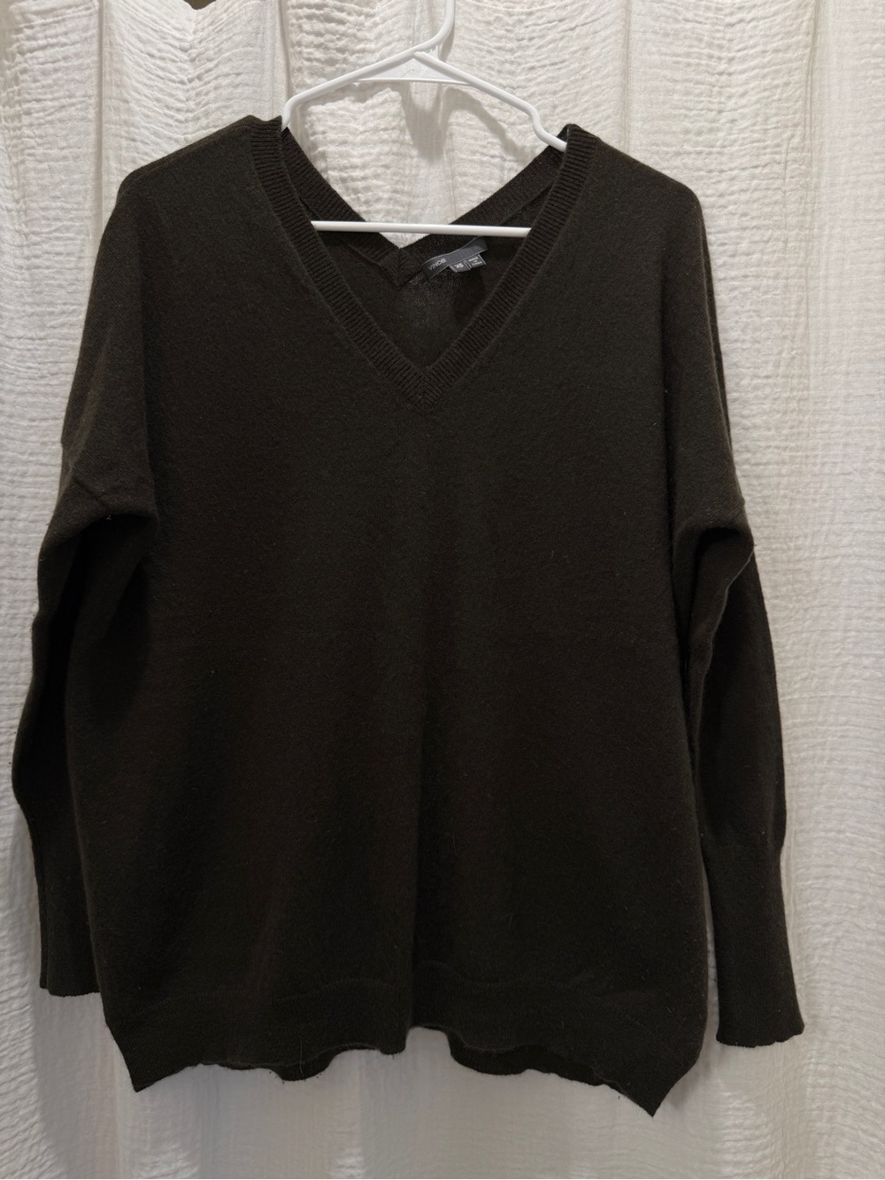 Vince 100% Cashmere Double V Neck Oversized Pullover Sweater Olive Green